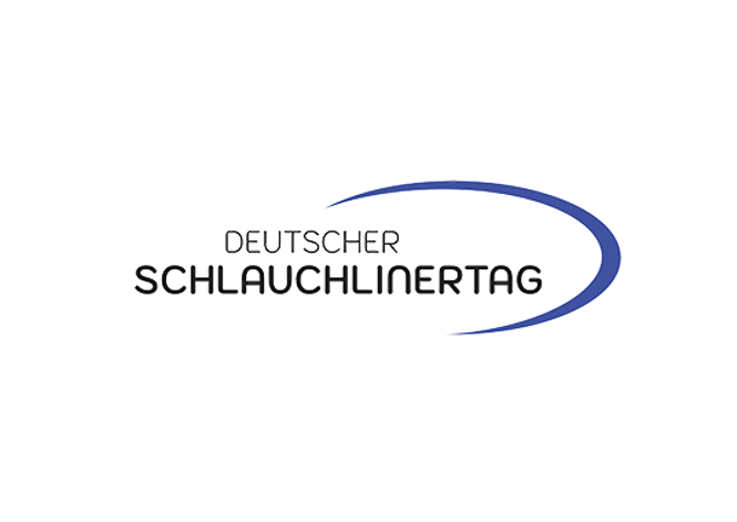 Logo with text Deutscher Schlauchlinertag and a blue curved line